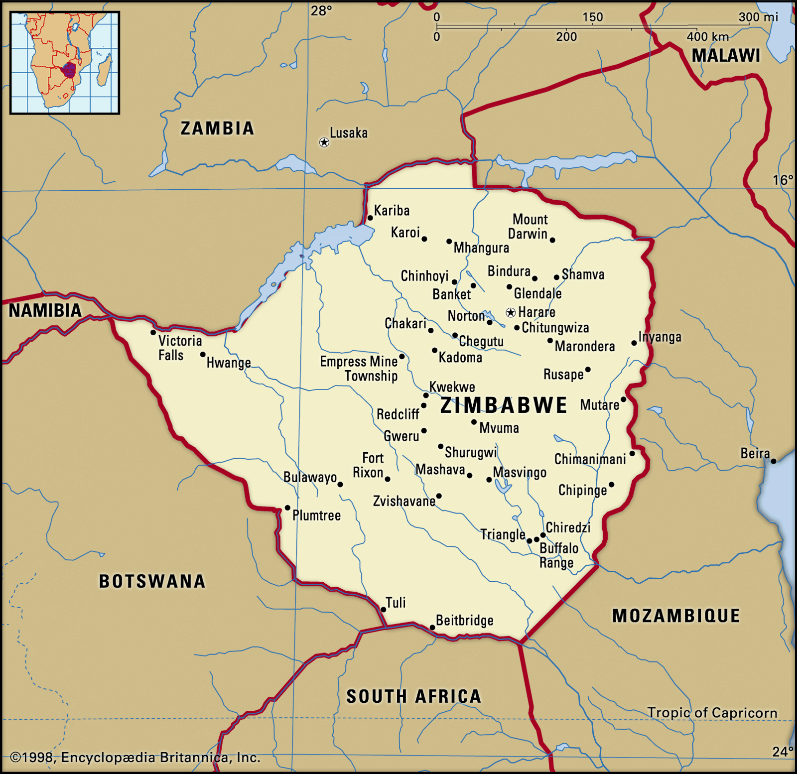 Which Countries Border Zimbabwe?
